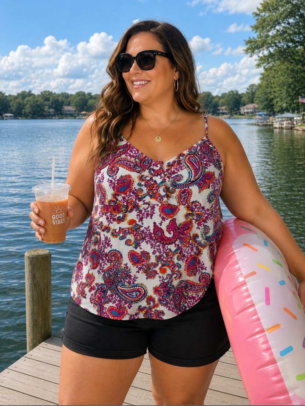Paisley Print Hilor Open Front Swim Top Size 16
